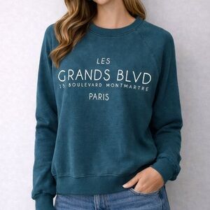 AMISU Paris Graphic Sweatshirt | Les Grands Blvd | Size L | Teal Crewneck